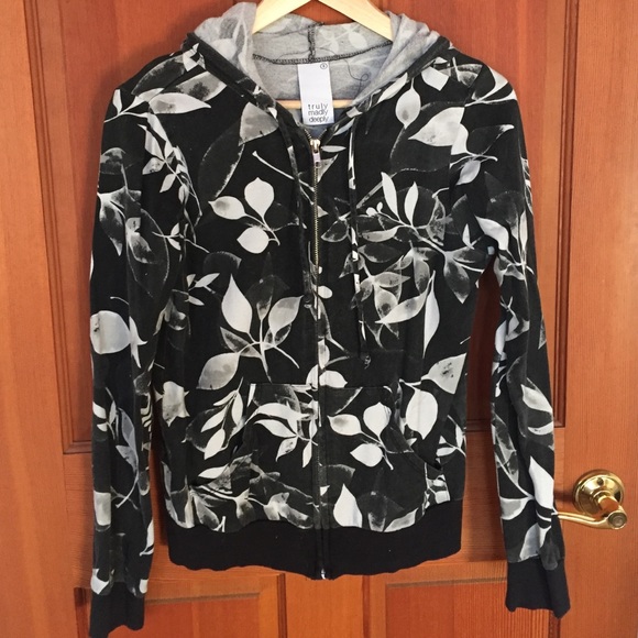 Graphic Leaf Print Hooded Zip Sweatshirt