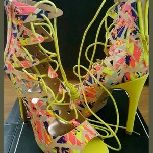 Qupid multi color lace up heels