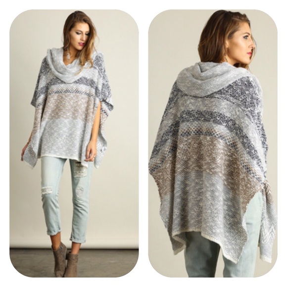 🍃💕Silky Slub Knit Cowl Neck Poncho - Picture 2 of 5