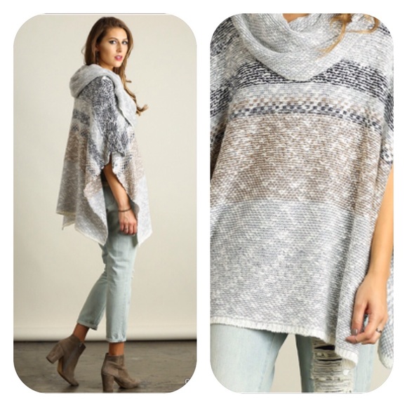 🍃💕Silky Slub Knit Cowl Neck Poncho - Picture 3 of 5