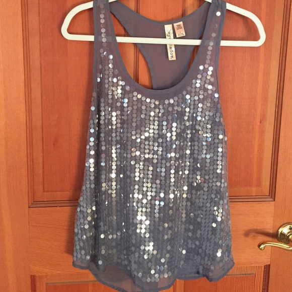 Grey Sequined Sheer Top