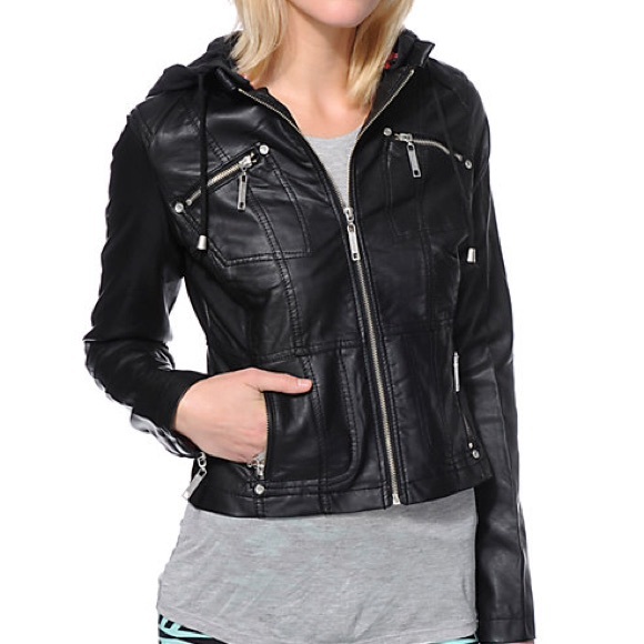 Black Leather Jacket With Hoodie