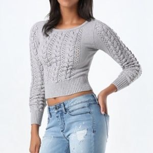 Bebe Heather Knit Cable Crop Sweater