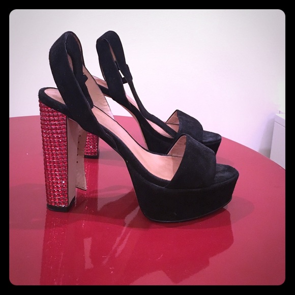 Zara Suede Platform Sandal with Red Crystal Heel