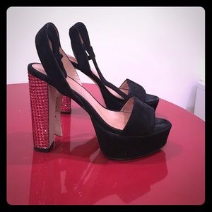 Zara Suede Platform Sandal with Red Crystal Heel