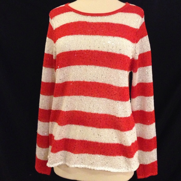 Cato Sweaters - Orange 🍊 & White Sequined Sweater