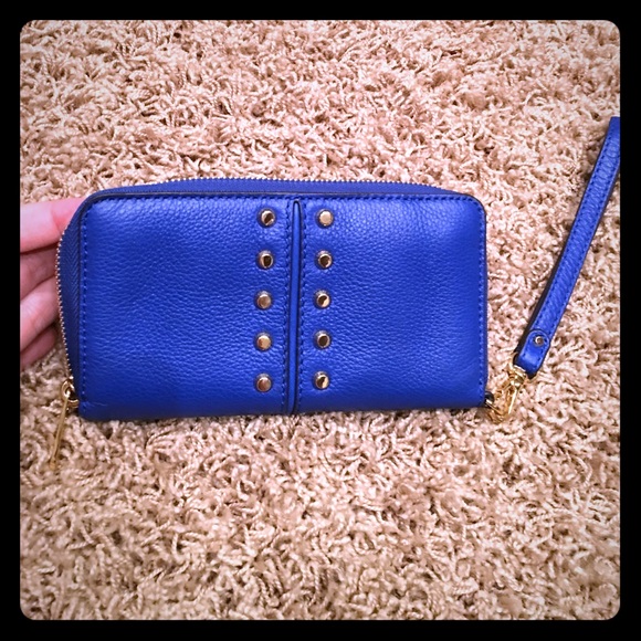 MK Cobalt Blue Gold Spike Wallet with Wristlet