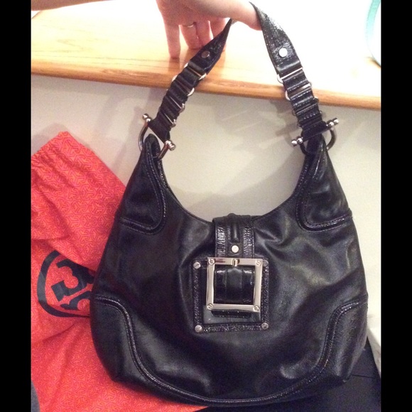 Tory Burch black leather large hobo