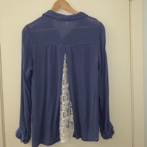 Blue Button down top with lace