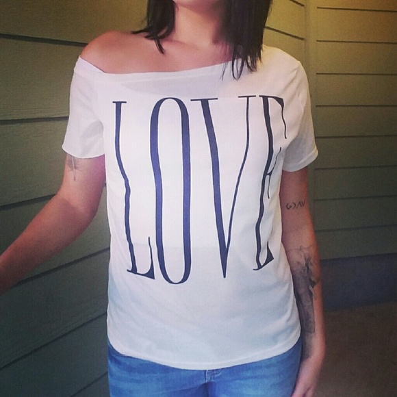 New White Love Off Shoulder T-Shirt