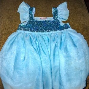 Blue Sparkle Flutter Sleeve Party Dress