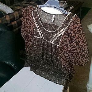 Sheer paneled blouse, floral/leopard prints