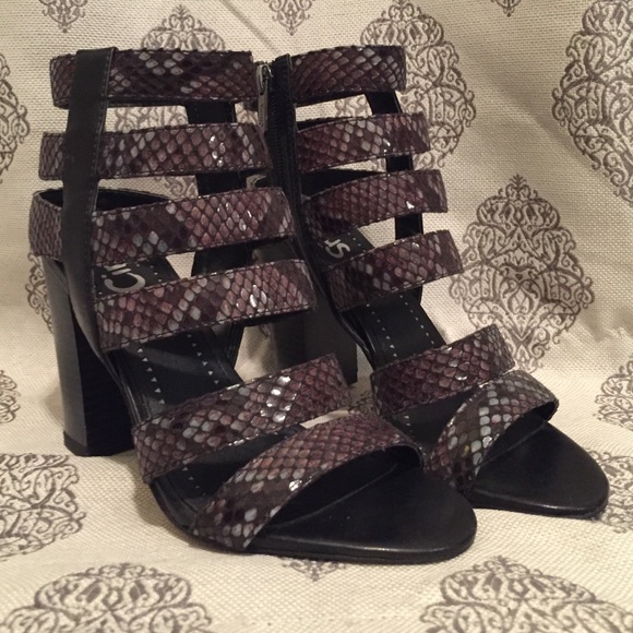 Snake print block heel sandals