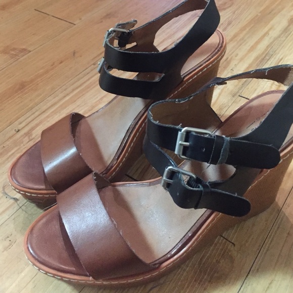Black and brown wedge heels