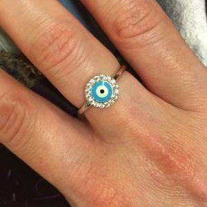 Sterling Silver Evil Eye with CZ Halo Ring