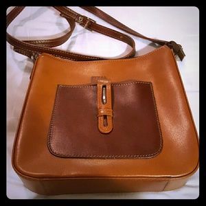 Vera Pelle Italian Leather Tan and Brown Crossbody