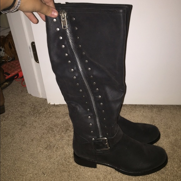 Black calf high boots