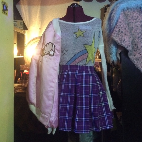 Purple plaid pleated skirt