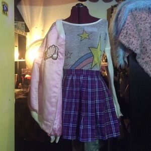 Purple plaid pleated skirt