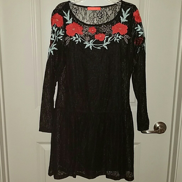 lulumari Long Sleeve Lace Drop Waist Dress