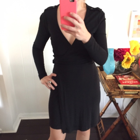 Black wrap dress with leather trim