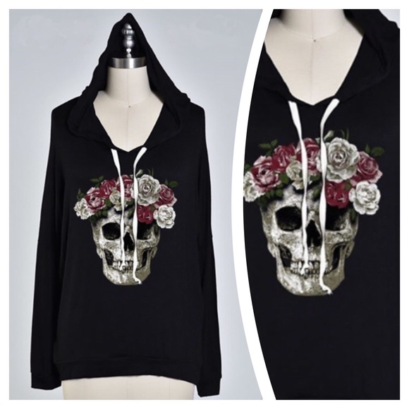 PRETTY FLOWER SKULL 💀 HOODIE! - Picture 2 of 2