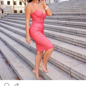 Pink latex midi dress