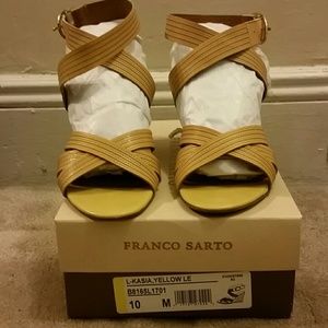 Yellow Franco Sarto leather wedge sandals