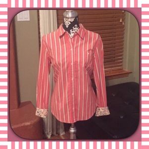 Coral Striped Button Down