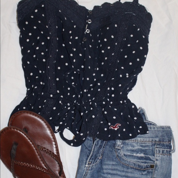 Hollister Navy Polka Dot Top