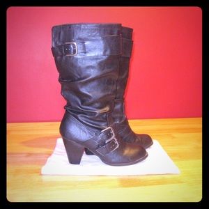 Black Buckle Heeled Boots