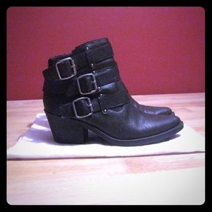 Black Buckle Pointed Toe Booties