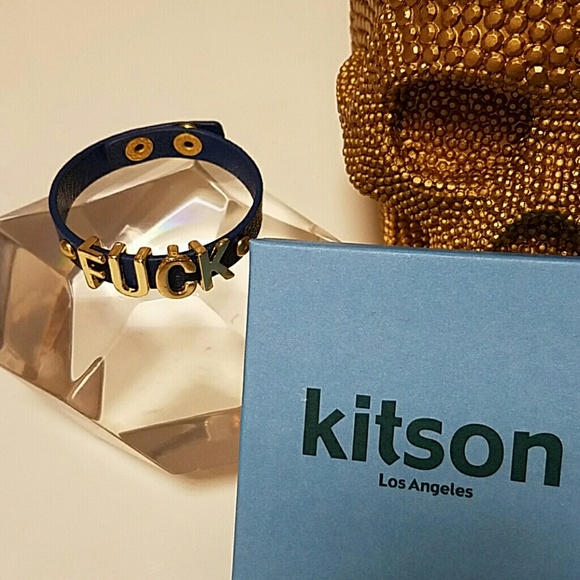 Kitson F#%$ blue leather and gold wrap bracelet
