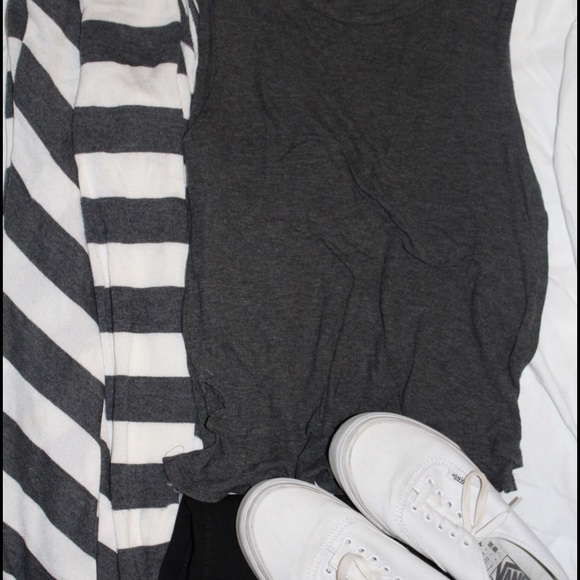 Allen B. Grey and White Striped Cardigan - Picture 1 of 4