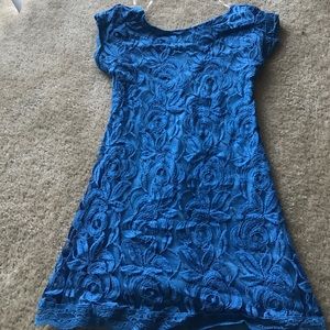 Blue Lace Dress with Scoop Back Detail