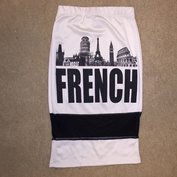 White and black pencil skirt with sheer panel