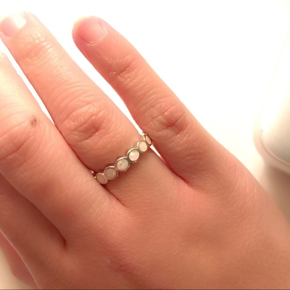 Silver Eternity White Opal Band