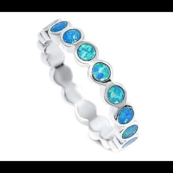 🚫Sterling Silver🚫 Blue Opal Round Eternity Band