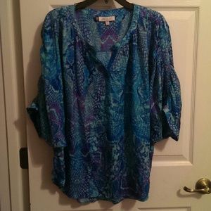 ⚫Blue and purple pattern blouse