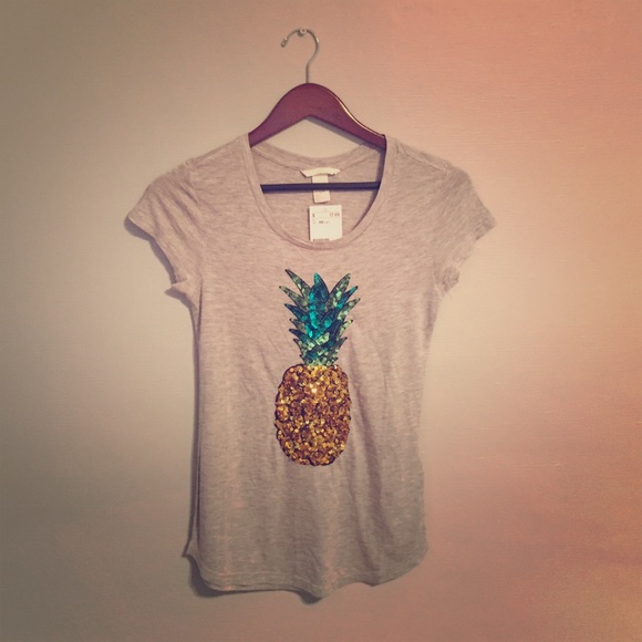 H&M Sequin Pineapple Fitted Tshirt with Tags