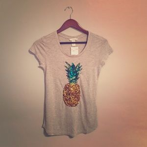H&M Sequin Pineapple Fitted Tshirt with Tags