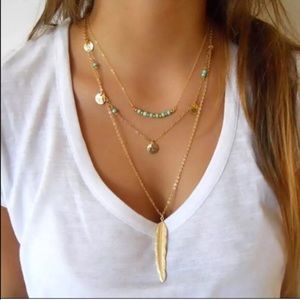 Triple strand feather necklace