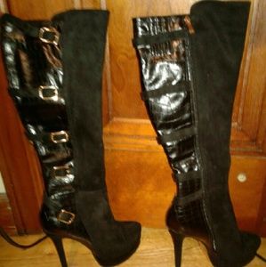 Black BeBe thigh high boots gently worn
