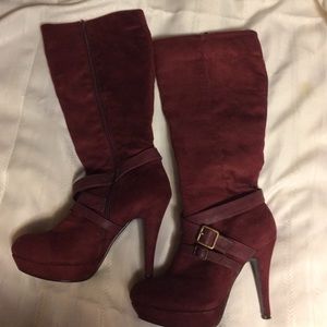Burgundy suede tall boots