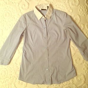 NY&C 3/4 sleeve blue & white pinstripes dress top