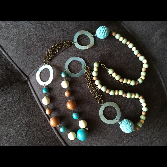 Long Beaded Mixes Media Necklace - Picture 3 of 3