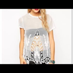 Asos embroidered white lace top
