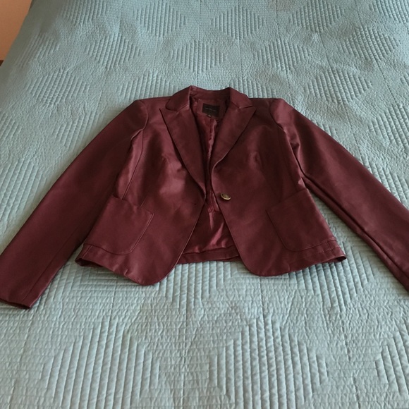 Wine colored faux leather blazer from The Limited
