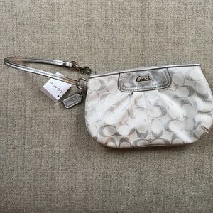 Coach Silver Lurex Sateen Large Wristlet