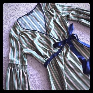 Satiny BCBG MaxAzria Faux wrap striped dress